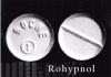 Street drug version of date rape drug, Rohypnol, is white, slightly smaller than an aspirin with the manufacturer's name, Roche, on it.