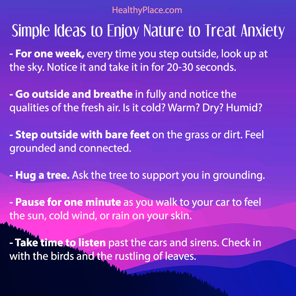 Sharable poster for the '7 Quick Ways to Use Nature to Help Treat Anxiety' post on HealthyPlace